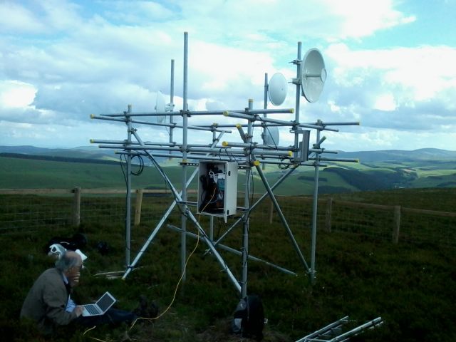 Installation of a mast above Corsehope.  Part of the Heriot broadband network